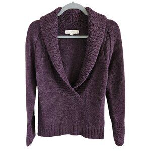 Loft Woman Size M V Neck with Roll Collar Sweater Alpaca Blend Purple Soft Boho